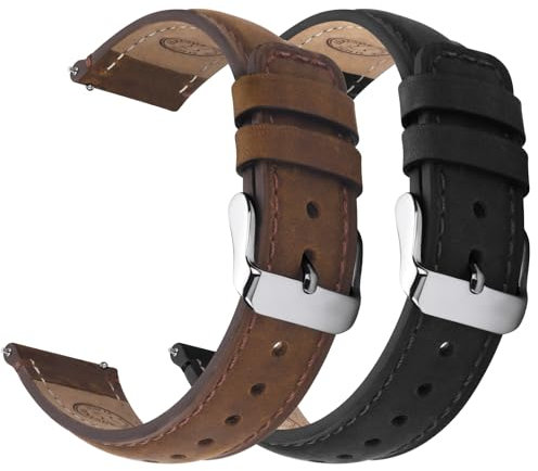 Fullmosa Echtleder Uhrenarmbänder 22mm Schnellwechsel-Armband für Damen & Herren, 2er Set Wechsel Lederarmbänder mit Edelstahl-Verschluss, Kaffee & Schwarz mit Silber-Verschlüsse