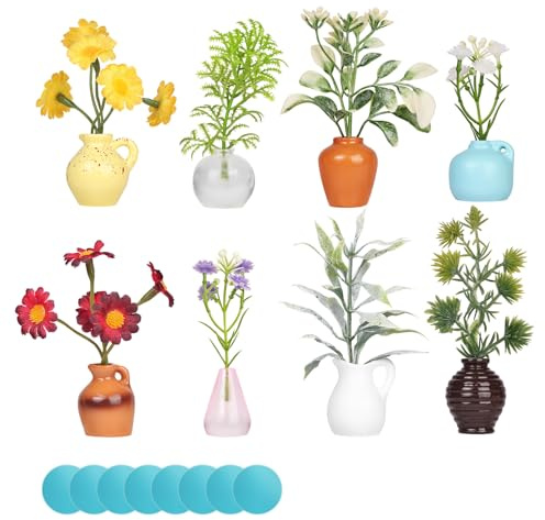 Flintronic 8pcs Mini Vase Fridge Magnets, 3D Tiny Bud Vases, DIY Vase Magnets, Cute Mini Vases Fridge Magnet with Strong Magnet for Refrigerator, Locker, Kitchen, Office (Contain Flowers)