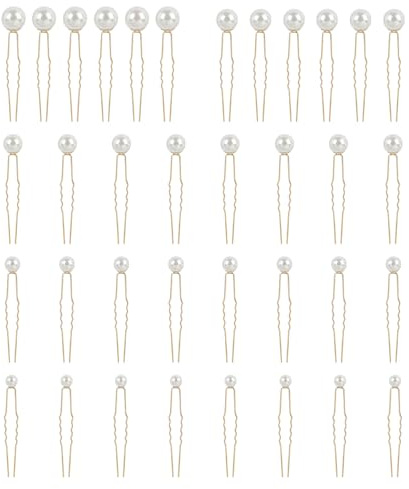 Set de 36 Horquillas para el Pelo con Perlas en Forma de U, Accesorios Elegantes para Peinados de Novia y Damas de Honor, Diferentes Tamaños, clip en u perlado Color Dorado