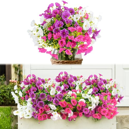 Muyohix Fiori Finti da Esterno 35cm, 9 Piezas Fiori Artificiali Realizzato in plastica e Seta Artificiale, Petunie Fint Resistente ai Raggi UV, per Portico Anteriore, Cortile, Giardino Interno