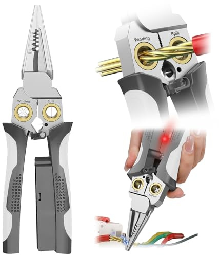 GADO Pro 8-in-1 Wire Stripper/Cutter with Voltage Tester & Dual Alarms - Heavy Duty 12-250V AC/DC Electrical Tester for Hot/Neutral Wires - Electrician, HVAC, Car Repair Tool (Gray)