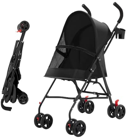 OHMG Poussette pliante pour chiens,Poussette pour chien et chats,4 roues,Poussette portable pour animaux domestiques,Légère,Pratique,Amovible,jusqu'à 15 kg