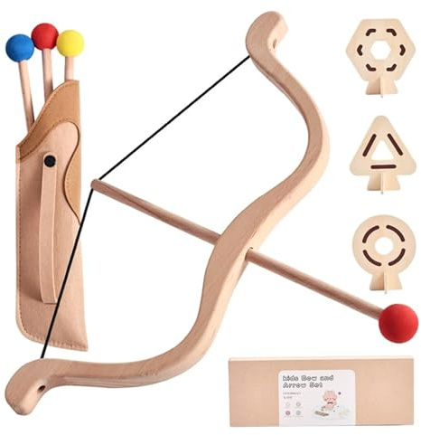 Hilai Ensemble d'arc et de flèches pour Enfants, Arc et flèche en Bois avec Pointe en Mousse sûre avec 3 cibles pour Jouer en intérieur en extérieur, Ensemble de tir à l' pour garçons Filles à par