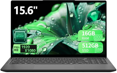 Bouzerara 15,6 Pulgadas Ordenador Portátil, 16GB RAM 512GB SSD Pc Portatil, Procesador Core hasta 3,4 GHz,Laptop IPS FHD 1920×1080, WiFi5, Type-C, USB 3.0, Mini HDMI, Estudiantes y Oficina