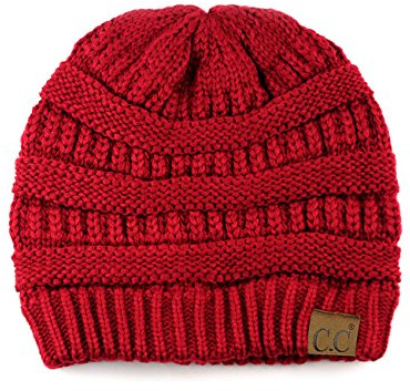 C.C Trendy Warm Chunky Soft Stretch Cable Knit Beanie Skully, Red