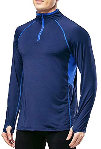 Hommes Sports Running Actif T-Shirts Faire des Exercices Longue Manche Jersey avec Pouce des Trous Bleu M