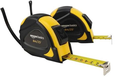 Amazon Basics Lot de 2 mètres rubans autobloquants Système de mesure Précision conforme aux exigences de la Directive européenne sur les instruments de mesure 8 m, Jaune