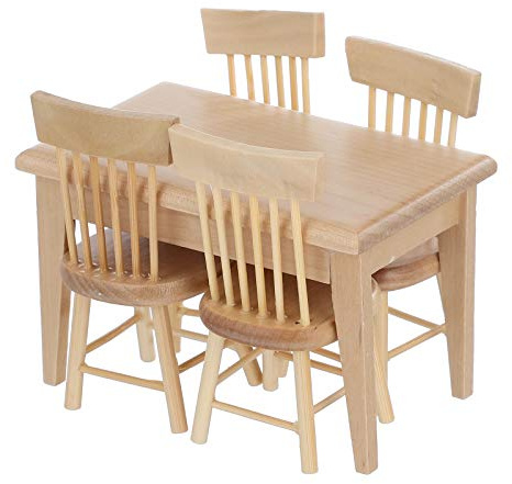 TOYANDONA Miniature Dining Table and Chairs Set 1/12 Scale - Dollhouse Dining Table with 4Pcs Miniature Chairs for Doll House Accessories Wooden Dollhouse Furniture