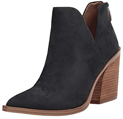 Kathemoi Womens Ankle Boots Slip on Cutout Pointed Toe Leopard Chunky Stacked Mid Heel Booties, Black, Size 8.5
