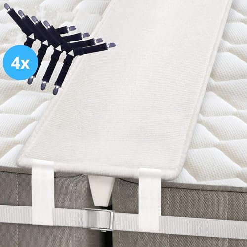 Matratzenkeil mit Bandbettbinder - Liebesbrücke 200x20x7cm T-Stück - Doppelte Befestigung für Spanngurt Behebt das Verrutschen der Matratze und Verdeckt die Naht - Matratzenkeile inklusive Deckenclips