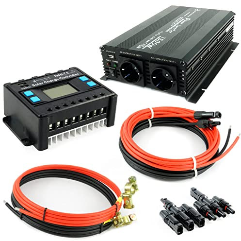 solartronics Zubehör Solar Set 1500 Watt Wandler 30A Laderegler Stecker Kabel Batterie Laderegler Photovoltaik Inselanlage