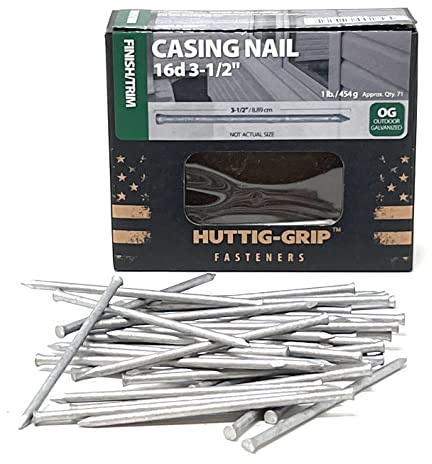 Huttig-Grip Finish Trim Series Casing Nail 3-1/2 inches 16d for Window and Door Frame Assembly HGN16OGCAS1 Outdoor Galvanized, 1 lb Pack of 71 Nails