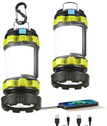 2 Pack LED Camping Lantern Flashlight Rechargeable, Consciot Portable Torch with 6 Light Modes, 3600mAh Power Bank, IPX4 Waterproof, USB C, Camping Lights for Hurricane, Emergency, Survival Kits