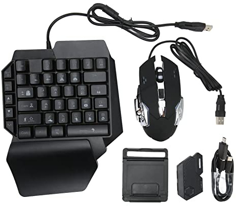 One - Handed RGB Gaming Keyboard and Mouse Combo, USB Wired LED Backlit Keyboard with Mouse and Converter, 35 Keys Mini Gaming Keypad Set for Android, for iOS 13.4 Or Less