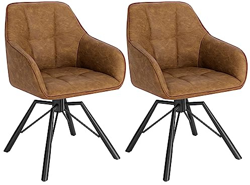 WOLTU Chaise Pivotante à 360°, Lot de 2, Chaise Salle à Manger Scandinave, en Similicuir Vintage, Assise Rembourrée, Pieds en Métal, Marrone Clair.
