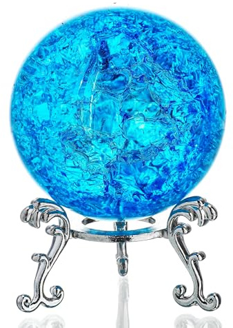 60mm Ice Crystal Ball Paperweight, Crystal Ball with Stand Glass Ball Ornament for Christmas, Home Decoration (Blue)