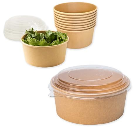 ECOPICNIC Lot de 50 saladiers en Pet avec Couvercle, 1000 ML | Barquettes Alimentaires jetables pour salades, Repas à emporter, Contenant écologique pour Poke Bowls, Plats Chauds ou froids