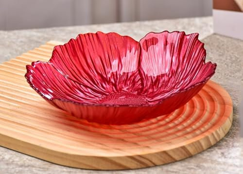 YJDZ Nordic Modern - Frutero de cristal con forma de flor nacarada, plato decorativo grande para uso doméstico (rojo, 31 x 7,4 cm)
