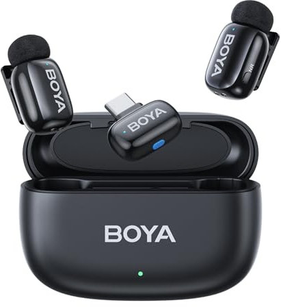 Boyamini Wireless Lavalier Microphone for iPhone15/16 Android USB-C Plug, 2 Ultra Mini Mic with Noise Reduction, AI Voice Change, Lapel Microphone for Vlogging TikTok YouTube Content Creators