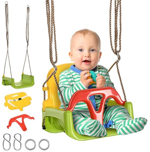 Outsunny Swing Seat for Toddler, 3 in 1 Baby Swing with Seat Belt, Adjustable Ropes for Indoor, Outdoor, Playground, Garden, Seat Only, Green