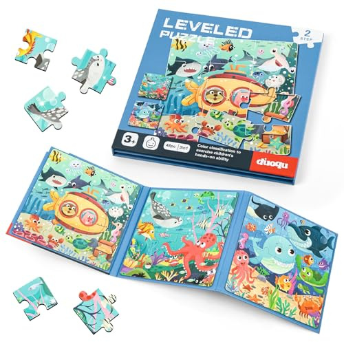 Aolso Magnetiska pussel spel för barn 3-7 år, Montessori-leksak, magnetiskt djurpussel spel, resespel för barn 2 år - Undervattensutforskning