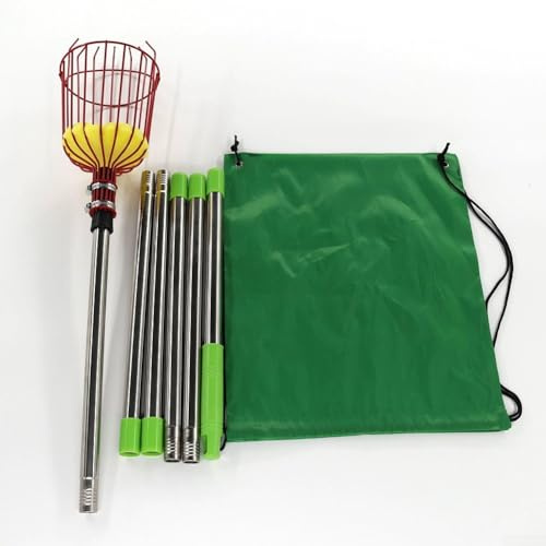 Yuanpgky Raccoglitore telescopico per frutta con palo in acciaio inox, cesto e borsa in tessuto per raccolta ad alta quota in giardini e frutteti, disponibile in lunghezze da 2 m a 3,2 m (2,4 m)