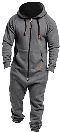 ZDSUHYIW Combinaison de travail pour homme - Jumpsuit avec capuche - Style jogging - Cargo - Onesie - Survêtement en molleton - Ensemble une pièce - Jogger - Costume de maison - Élégant - Chaud - Pour