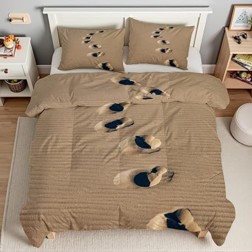 Piumino Matrimoniale Impronte Nel Deserto Trapunte Colore Terra Piumone Imbottito Resistente Lavabile, Super Morbida Trapunta, piumini 220x240 cm in Microfibra Reversibile e 2 Federa 50x80 cmT4007