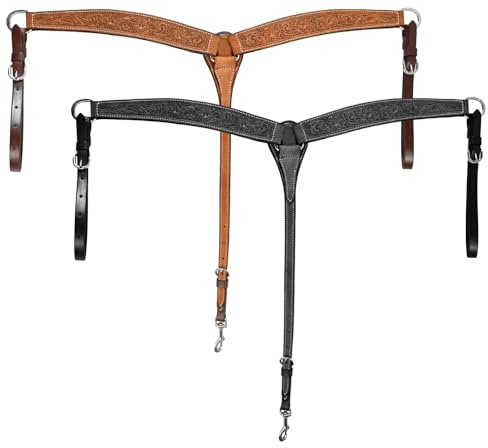 Sillín de caballo occidental con cuello de pecho floral de 5 cm (marrón, pony)