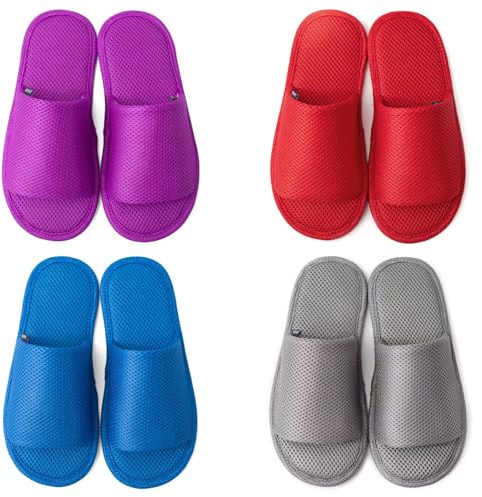 GURGER Pantofole per Ospiti Lavabili Traspirante Antiscivolo Punta Aperta Ciabatte da Casa, Viaggio, Hotel, Spa, Multicolore Set di 4 Taglia S M L XL
