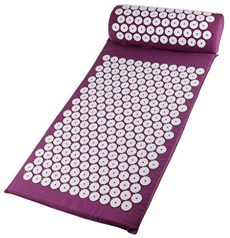 Backbayia Akupressurmatte mit Kopfkissen Massagekissen Akupressurmatte zur Schmerzlinderung der Spannung, Yogateller für Meditationen violett