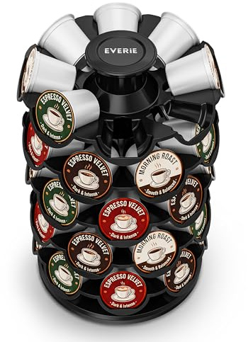 EVERIE Coffee Pod Carousel Organizer for Countertop, Holds 40 Single-Serve Coffee Pods, Smooth 360° Rotating Holder, Space-Saving Coffee Station Storage, Compact 8 x 8 x 12.4