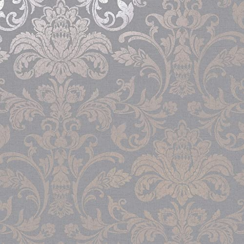 Holden Decor Glistening Damask 12712 Indulgence Wallpaper 10.05 m x 0.53 m Grey Rose Gold