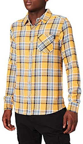 Soul Star Cascada Camisa Casual, Amarillo (Yellow C3a34e), S para Hombre