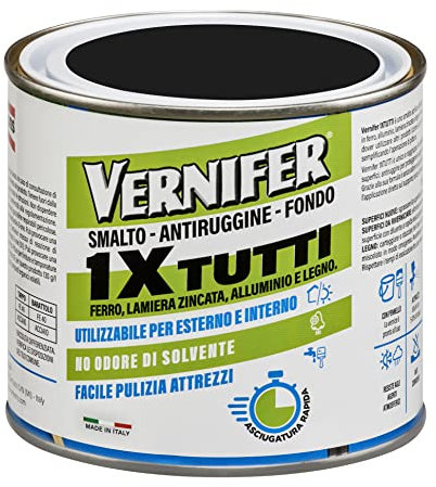 AREXONS | Vernifer 1 x Tutti, Smalto Acrilico Pronto all'uso 500 ml, Smalto Antiruggine, Senza Odore, non Necessita Fondo, Colore Nero Brillante 4600