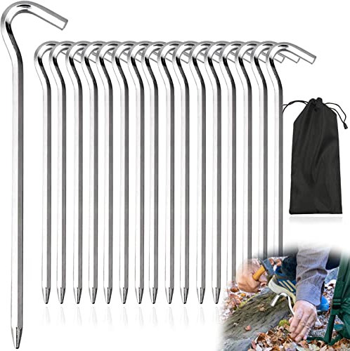 Tokeya Zeltheringe 16 PCS 18CM Zelt Heringe Garten Stakes Erdnägel Strand Zelthaken Stark Metall Zelte Heringe Aluminium Legierung Heringe für Harte Böden Camping Outdoor Angeln und Zelten