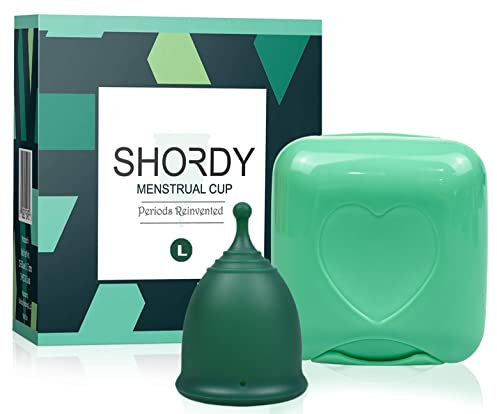 SHORDY Coppa mestruale, confezione singola (Large) con scatola, flessibile, coppetta mestruale | Up to 12 ore di comfort, Eco-Friendly & Saffer Alternative to Pads & tamponi (verde)