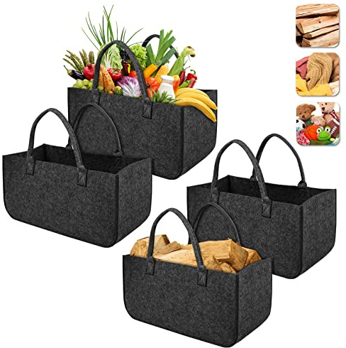 ACXIN Borsa in feltro, 30 kg, resistente, multifunzione, cestino per la spesa di alta qualità, grande volume, grigio scuro, 4 pezzi, Semplice, elegante