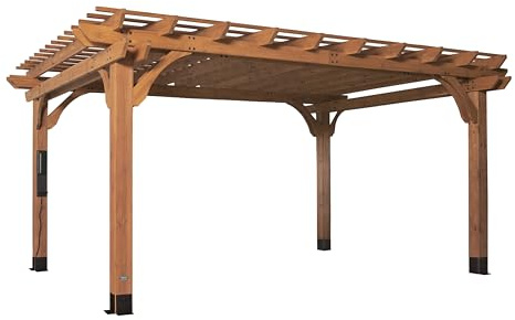 Backyard Discovery Beaumont 16' x 12' Traditional Cedar Wood Pergola Kit with Trellis Roof, All-Season Durability, High-Wind Rating, PowerPort, Shade for Outdoor Patio, Deck, Garden, and Entertaining