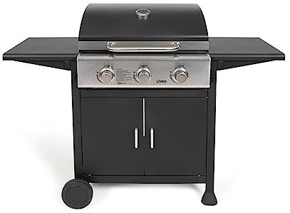 Livoo, Barbecue au Gaz avec Desserte DOC279, 3 Brûleurs en acier inoxydable, Puissance 9 kW, pour 8-10 Personnes, avec un surface de cuisson en fonte de 60 x 42 cm.