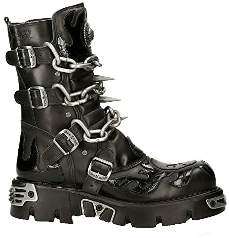 New Rock 727-S1 Bottes Punk Rock Gothique Mi-Mollet à Pointes en Cuir Noir Métallisé 11