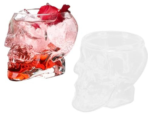 Beufee 2 Pezzi Teschio Bicchiere da Colpo, Tazze Teschio per Bere Cristallo Bar Bicchiere da Cocktail Tazza Teschio Viso Boccale di Birra Bicchieri Divertenti per Acqua Liquore Tequila, 74ml