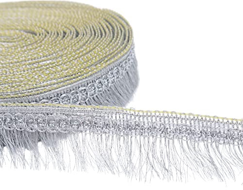 Silberne Fransen, Quaste, Spitzenbesatz, 12 Meter, Silber, Fransenband zum Nähen von Lampenschirmen, Vorhängen, Dekoration