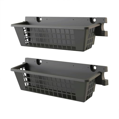 Suncast 2-Pack Accessory Baskets, Resin Organizers for Shed, Black, 25 x 7.25 x 7 - Outdoor Storage Organization, 30 lb Weight Capacity Per Shelf Basket, EZ Bolt Wall-Mount Assembly