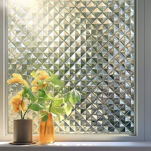 Qualsen Fensterfolie Folie Fenster Sichtschutz Fensterfolie Selbsthaftend Statisch Haftend Sichtschutzfolie UV-Schutz Geeignet für Hausbäder, Büros, Wohnzimmer, Küchen（90 * 200cm）
