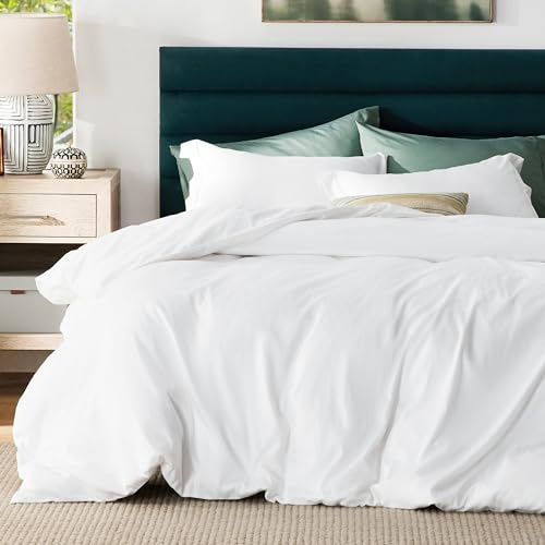 Bedsure Duvet Cover Queen Size - Moisture-Wicking, Silky Eucalyptus Lyocell Cotton Hybrid Comforter Cover Set for Hot Sleeper - GentleSoft™ and Breathable, Cooling Bedding Set, Bright White