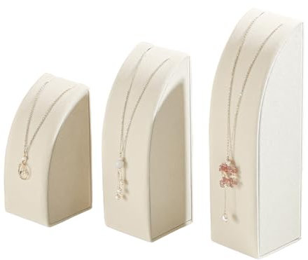 Justsoso 3Pcs/Set Necklace Holder Organizer Velvet Jewelry Display Stand For Selling Pandent Chain Necklace Rack for Show (Beige Velvet)