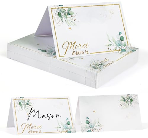 50 pièces de cartes de place, 5,5 x 8,5 cm, Marque place mariage avec lettres Merci d'être là, marque place, carte de table, porte nom table cartons, placement cartes de nom anniversaire