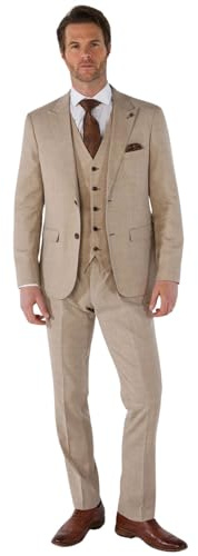 Traje de 3 piezas para hombre, color beige, ajuste a medida, verano, boda, beige, 52
