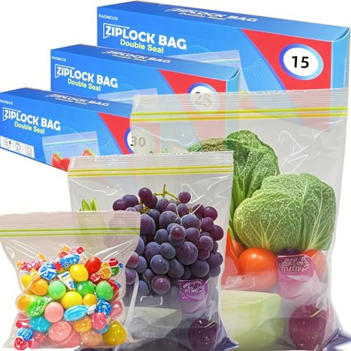 70 Pack Reusable Freezer Bags, Food Storage Bags 3 Sizes (4.55L, 2.27L, 1L) with Expandable Bottom Sandwich Bags for,Fruits, Meats, Vegetables, Snacks, and Essentials (3 Size)